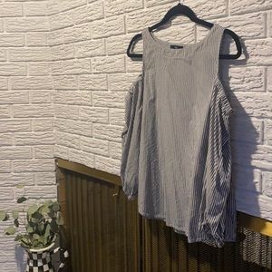 Off the shoulder striped navy and white top